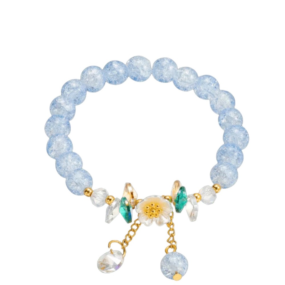 Crackle Light Blue Beaded Floral Bracelet